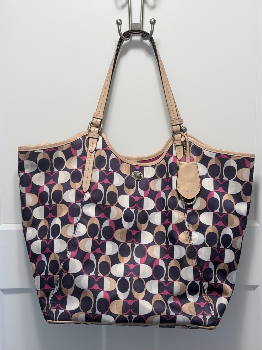 Coach Peyton Dream C Print Tote Bag, with a multicolor geometric "C" logo pattrn